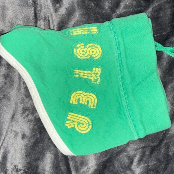 Y2K Vintage Hollister Green Micro Sweat Shorts with Multicolor Stripe XS - Picture 2 of 10